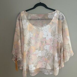 Ruby Rd. Floral Sheer Blouse - Cream and Pink Sz M NWT